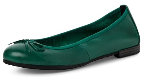 MARCO TOZZI Damen Ballerinas aus Leder mit Schleife, Grün (Green), 38 EU