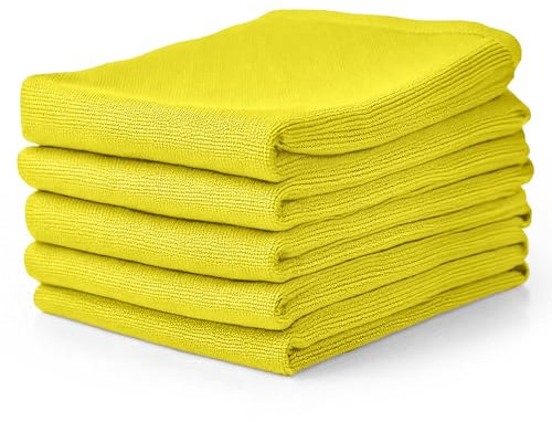 PAMEX Bayetas Microfibra Reutilizables Trapos de Limpieza sin Rayas Cristales Vidrios Coche Alta Absorción Bayetas Cocina Bayeta Microfibra Set 5 Unidades 35x38 cm Amarillo