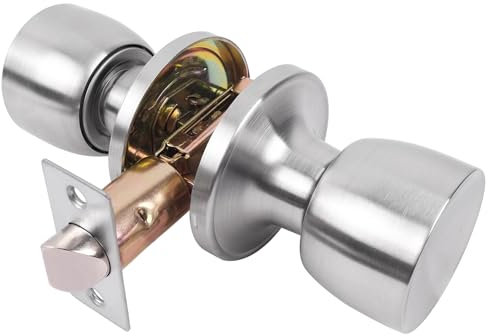 GSCHENGZHI Exterior Passage Door Knob Without Lock 1 Pack Satin Nickel Door Knob, Hall & Closet Passage Lock Silver Door Knob