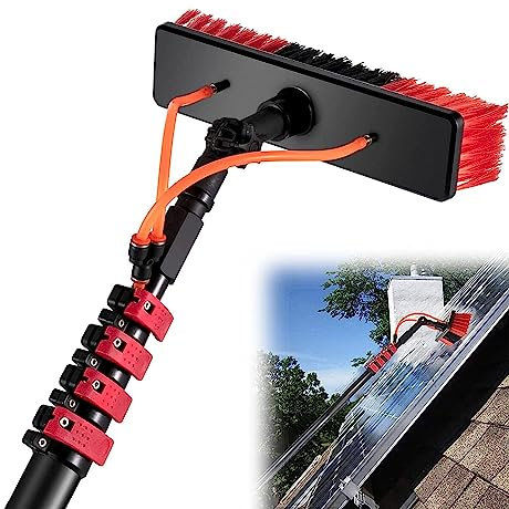 Teleskopbürste mit Wasserzufuhr, Fensterreinigungsstange, Fensterabzieher, Fensterreinigungsset, ausziehbares Reinigungswerkzeug mit langer Reichweite, 3,6–10,8 m