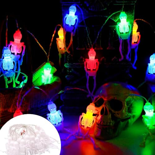 Lemotoy Skeleton Lights Halloween String Lights, 3m 20LEDs Skeletons Halloween Lights Decoration, 2 Light Modes Battery Powered String Lights, Skeleton LED Lights for Outdoor Indoor Halloween