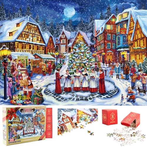 Christmas Advent Calendar 2024 Jigsaw Puzzle - 1008 Pieces 24-Day Countdown Calendar Puzzle for Kids and Adults, Holiday Advent Calendar Gift Decorations 27.5inx19.7in