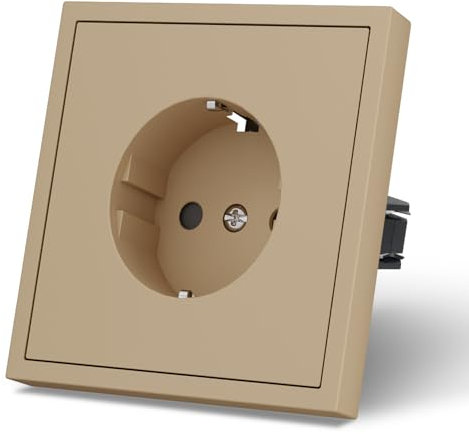MVAVA Toma de corriente Schuko estándar UE, Toma de corriente empotrada de 1 compartimento, Tomas de corriente de 80 mm x 80 mm, Fácil instalación, Requiere 3 cables, Dorado