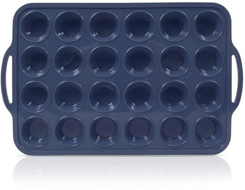 Super Kitchen 24 Cups Silicone Mini Muffin Tray with Metal Frame, Silicone Cupcake Tray with Handle, Non-Stick Silicon Muffin Moulds, Mini Yorkshire Pudding Tray Silicon Cupcake Tin for Baking, Grey