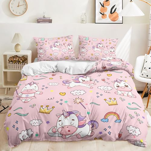 Housse de Couette 220x240 Animaux Roses Filles Parure de Lit 220x240 Adulte Doux Microfibre Lavable,Housse de Couette Respirant Parure Housse Couette 220x240+2 Taie Oreiller 50x75cm