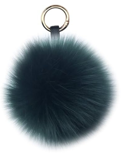 Xsclpomddy Pom Pom Porte-clés en fausse fourrure de renard souple Pendentif de sac à main Porte-clés pour décoration de sac à main, vert foncé, 15cm
