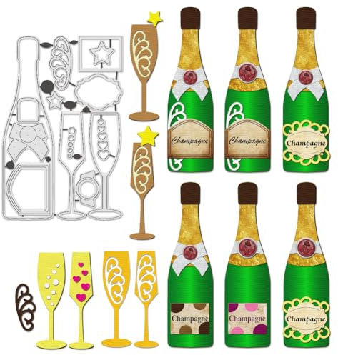 BENECREAT Celebration Wine Bottles Cutting Dies Stencil, Champagne Cup Carbon Steel Embossing Tool Die Cuts Metal Templates für DIY Scrapbooking, Fotoalbum, dekorative Embossing