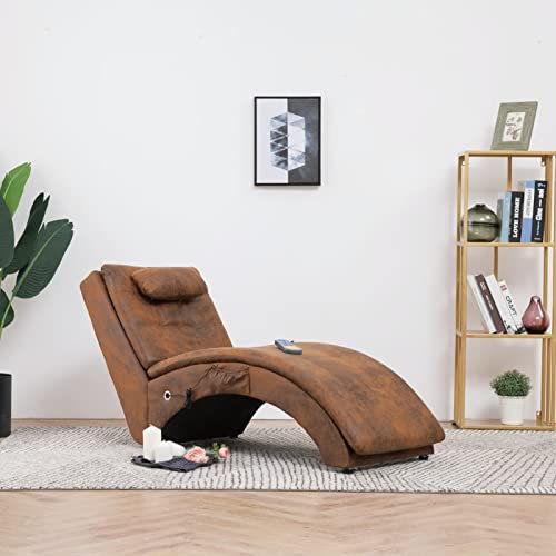 Sufrk Massage Chaiselongue mit Kissen Braun Wildleder-Optik Indoor Lounge Sofa, gepolsterte Recamiere für Wohnzimmer, Schlafzimmer und Büro