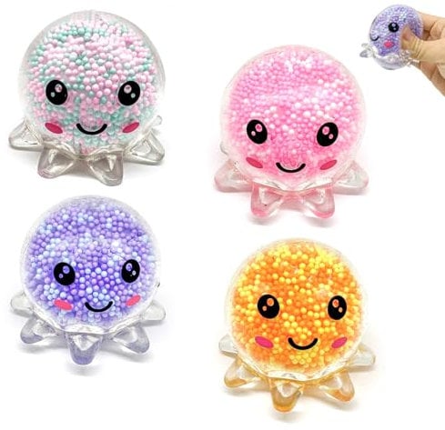 4 PCS Stressball Erwachsene,Antistressball Kinder,Anti Stress Ball Farbenfrohes Spielzeug mit Wasserperlen & Leucht-Effekt,Stressbälle Kinder Ideal für Sensorik-Training & Stressabbau Ab 3 Jahren
