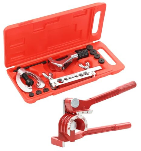Xichuzi Bördelwerkzeug Set mit Rohrbiegegerät, 1 Stahl-Bördelgerät, 7 Doppelbördelung-Adapter, 1 Rohrschneider, 1 Bördelwerkzeug und 1 rotes Rohrbiegegerät