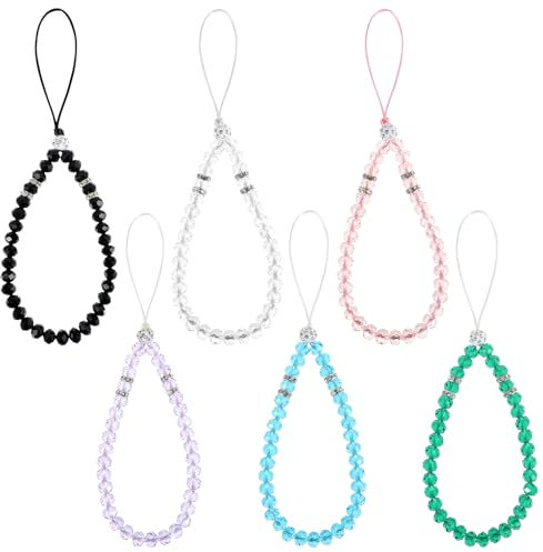 Gjinxi 6 cadenas universales para teléfono móvil, cadena corta para colgar en la muñeca, cadena de perlas para teléfono móvil con perlas para la mayoría de smartphones, talla única