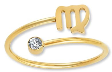 GD GOOD.designs Sternzeichen Ring Jungfrau Gold mit Zirkoniastein für Damen - 18K vergoldeter Damenring aus 316L Edelstahl | Ring verstellbar (Ringgröße 52-60) und wasserfest - inkl. Geschenkbox