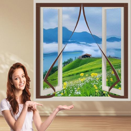 Mosquitera Ventana Magnetica 120 x 100 cm Cierre Automático Mosquiteras Para Ventanas Adiós A Los Mosquitos Mantiene La Circulación De Aire Fresco, Marrón