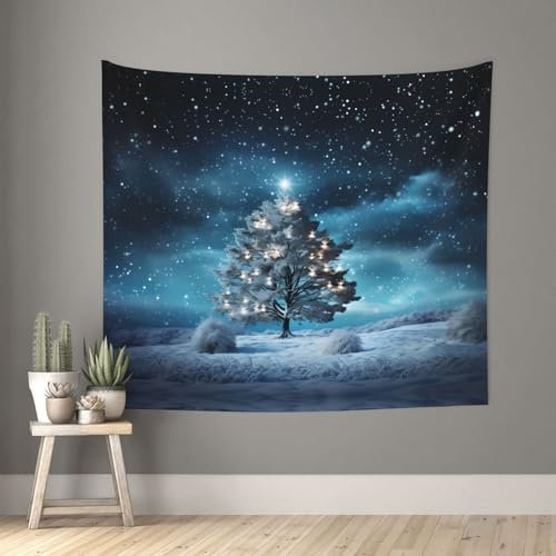 WBQLSL Dekorativer Wandteppich mit Weihnachtsbaum-Motiv, bedruckt, 152,4 x 129,5 cm, für Wohnzimmer, Schlafzimmer, Hintergrund, Wandbehang