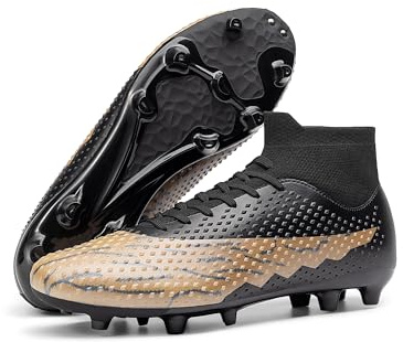 DREAM PAIRS Men's Firm Ground Soccer Cleats High-top Football Cleats FG/AG Professional Training Outdoor Lightweight Soccer Shoes,Size 11,Black/Brown,DMUMSO2404
