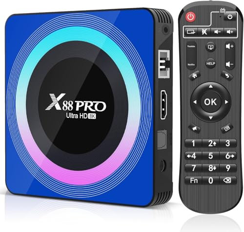 X88 Pro 13 boitier IPTV Android 13.0 TV Box, Box TV 4GB RAM 32GB ROM RK3528 Quad-Core 64bit Cortex-A53 Support 2.4/5.0GHz WiFi6 BT5.0 HD 8K 10/100M Ethernet HDMI 2.0 Android TV Box