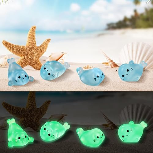 MultiValue 20 PCS Ocean Mini Resin Animals, Glow in The Dark Tiny Animals Cute Seal Mini Animal Figures Creativity Fish Tank Decorations for DIY Aquarium Garden Home (A)