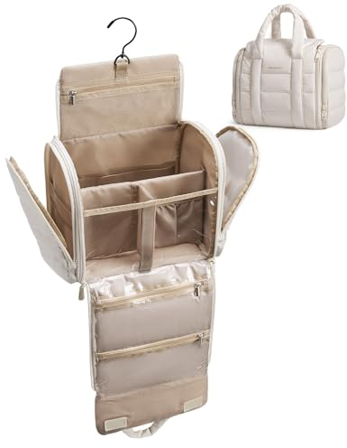 BAGSMART Kulturbeutel zum Aufhängen Groß Kulturtasche Damen für Reise | Doppeltes Reißverschlussfach, wasserabweisend, 4 Fächer, Aufhängehaken, 28x23x18cm, für Reise, Fitness, Camping