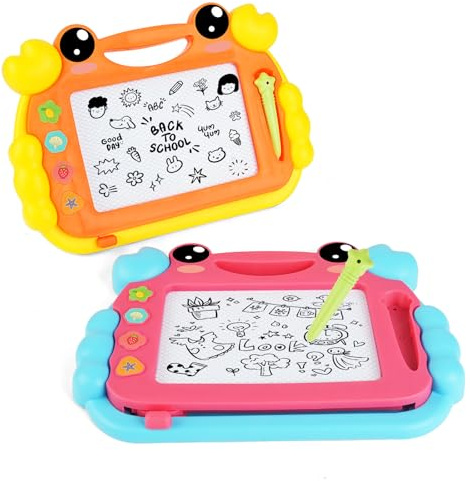 OFFCUP 2 Stück Magnetische Maltafel Kinder Zaubertafel ab 3 Jahr Bunt Magnetische Zeichenbrett Lernspielzeug mit 4 Form Stempel Spielzeug Geschenk für Kinder ab 3 Jahre Mädchen Jungen -Krabbe