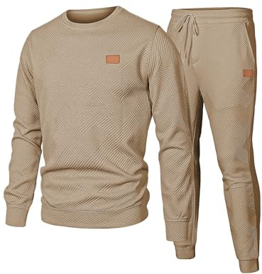 JMIERR Herren Jogginganzug Set 2-Teiliger Trainingsanzug,Khaki L