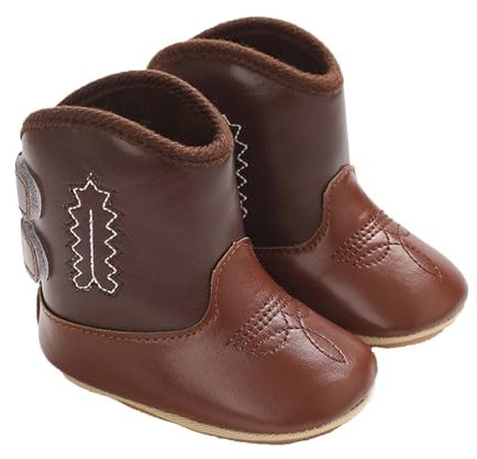 Generisch Stivali Da Cowboy In Pelle Con Suola Morbida Non Slip Per Neonati E Bambini In Pelliccia Di Agnello Caffè 19 EU