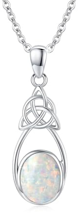 OHAYOO Mondstein Kette 925 Sterling Silber Opal Anhänger Halskette Keltischer Knoten Kette Mondstein/Opal Schmuck Geschenke für Damen Mädchen