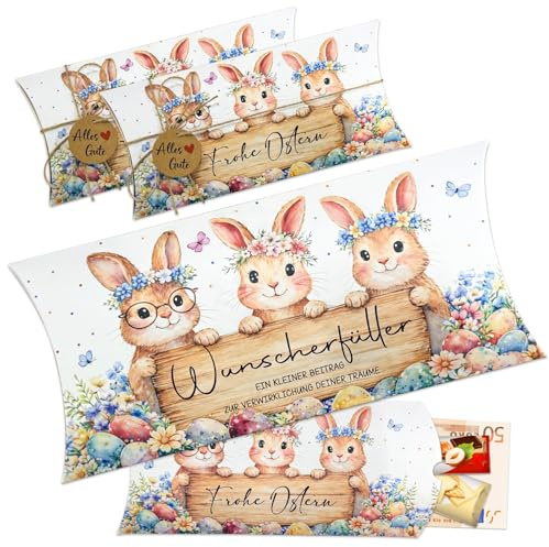 JOYEASE Geldgeschenk Ostern, 8 Stück Wunscherfüller Geldgeschenk Verpackung Kissenschachteln, Geschenkverpackung Ostern für Geld & Gutscheine, Ostergeschenke Erwachsene Kinder