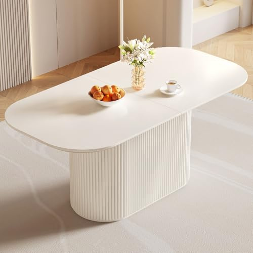 Guyii Esstisch Oval Weiß Beige – Moderner Dining Table für Küche und Wohnzimmer, Küchentisch, Esszimmertisch Oval, Design Tisch für Esszimmer und Küche – Nur Tisch (177.8 cm)