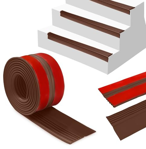 BOYIFEIJIE Treppenkantenprofil Selbstklebend 50x45mm, Rutschfeste Treppenkante, Winkelprofil Kunststoff, Winkelleiste Selbstklebend, PVC Treppen Kantenschutz, Stufen Kantenprofil, Braun, 4m