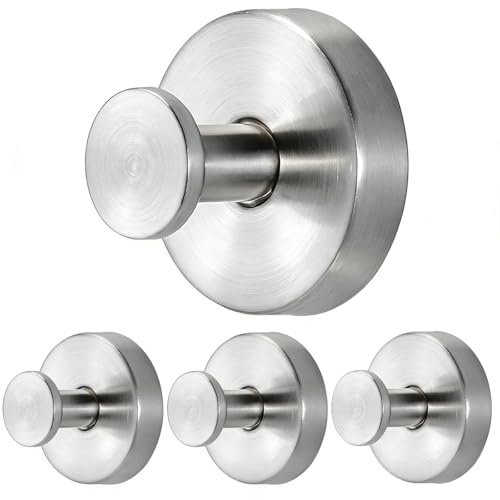 YONGFENG Suction Cup Hooks for Bathroom, Heavy Duty, 4 Pack, Silver | No Drilling, Stainless Steel, Reusable Vaccum Suction Hooks, Strong Hold Hanger, for Smooth Flat Surfaces Only