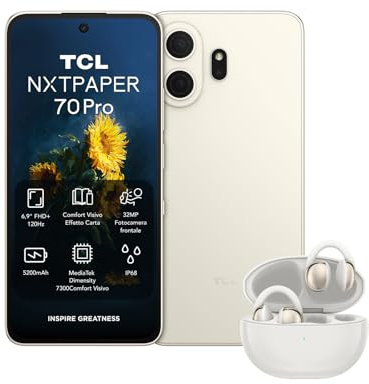 TCL Bundle of Smartphone Android NXTPAPER 70 Pro 5G, Smartphone con display NXTPAPER 4.0 da 6,9, 512GB+8GB CrystalClip, design a clip, suono spaziale 3D, fino a 36 ore di riproduzione