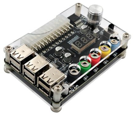 24Pin ATX Power Supply Breakout Board, Adjustable Voltage Power Module Adapter with 6 USB 2.0 Ports, Supports 3.3V 5V 12V & 1.8V-10.8V ADJ Output for PC DIY Electronics Projects