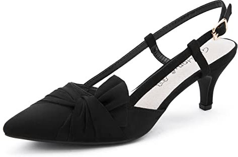 Greatonu Women's Pointed Toe Slingback Dress Court Shoes, Black Bowtie - 7 UK