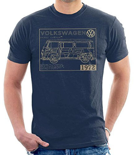 Volkswagen Type 2 Camper Plans Light Text Men's T-Shirt Navy Blue