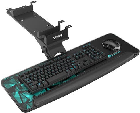 EUREKA ERGONOMIC Tastaturauszug Verstellbar Tastaturhalterung Schwenkbar Tastaturschublade mit Mauspad Tastaturablage für Büro Schreibtisch Gaming Tisch Schwarz