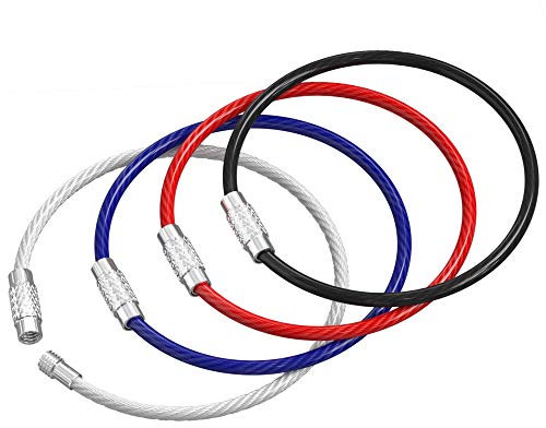 Silipac Stainless Steel Wire Keychain Cable, Big Key Holder 6.3 (16 cm) 2mm – Car Keyring, Luggage Tag, Carabiner – 4 Pack