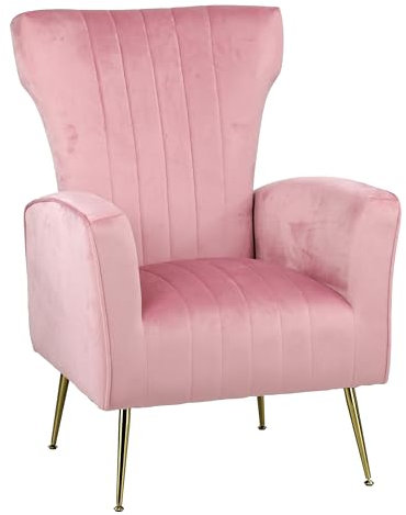 Totò Piccinni Poltrona CASTEL in Velluto imbottita con Gambe in metallo finitura oro design Vintage (Rosa)