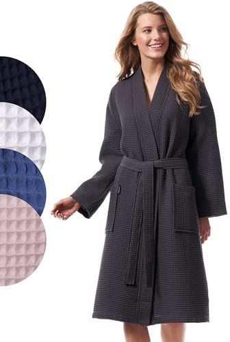Morgenstern Bademantel Damen Leicht 100% Baumwolle Waffelstoff Waffelpique Waffelmuster Paula Oeko Tex Standard Grau M