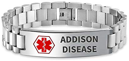 Bling Jewelry Addison-Krankheit Identifizierung Medizinischer Alarm Id Band Link Armband Für Männer 8,5 In Edelstahl Individuell Graviert