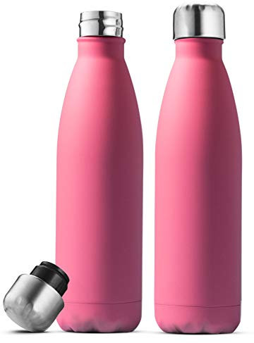 FineDine Triple Insulated Stainless Steel Water Bottle (Set of 2) 500ml Insulated Water Bottles, 100% Leakproof Travel Bottle Keeps Hot and Cold - BPA-Free Reusable Flask