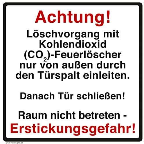 Kunststoffschild Hinweis „Achtung Erstickungsgefahr! CO2-Feuerlöscher Raum nicht betreten“ Warnung Schild | 10x9 cm Made in Germany