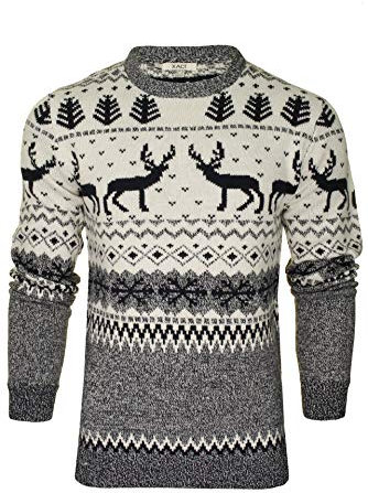Xact Men's Nordic 'Reindeer' Xmas/Christmas Jumper (Ecru) M