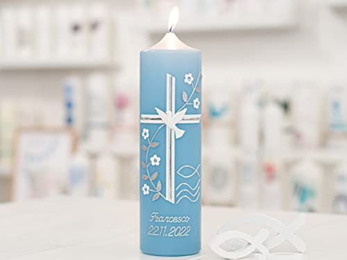 meinkerzenshop Taufkerze Francesco Junge oder Mädchen mit Name und Datum, individuell, persönlich u. handgemacht 17001