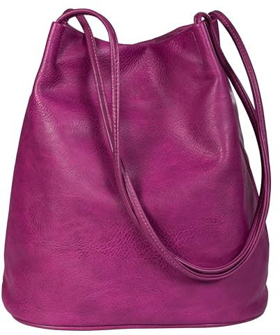 Mabel London Women's Fashion Designer Medium Size Plain Soft Vegan Leather Hobo Bucket Tote Shoulder Bag - Delilah (Violet)