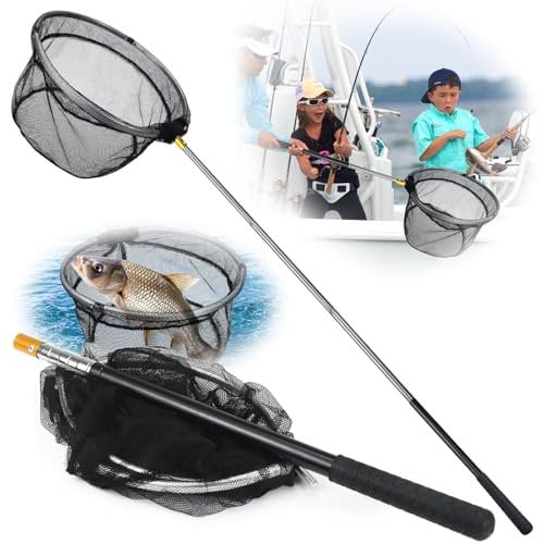 Fishing Landing Net Fishing Net Telescope Foldable Collapsible Extensible Fishing Accessories for Fishing Bird Butterfly Catch Release Lightweight Portable Aluminum Alloy Frame Handle