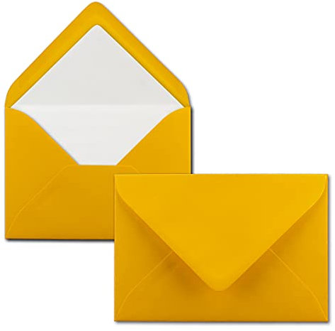 50 Briefumschläge Goldgelb (Gelb, Matt) - DIN C6 - gefüttert mit weißem Seidenpapier - 100 g/m² - 11,4 x 16,2 cm - Nassklebung - NEUSER PAPIER