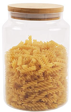 ORNAMI Wide Mouth Large Glass Jar with Natural Bamboo lid, Airtight Clear Canister Biscuits Jar - 3L