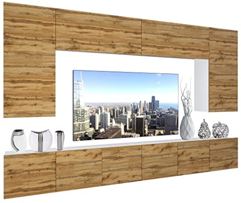 BELINI Wohnwand Schrankwand NEX 2 mit LED-Beleuchtung, Wotan-Eiche | Vollausstattung Wohnzimmer-Set Moderne Schrankwand Anbauwand TV-Schrank