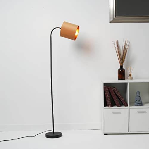 Hove Metal Floor Lamp with Velvet Ochre Shade and Copper Lining