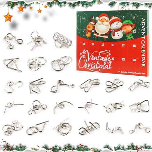 Adventskalender 2025 Knobelspiele aus Metall, FainFun 24 Stück Adventskalender Geduldspiele Metall für Kinder Erwachsene, 24 Metal Wire Puzzle Geschenke für Kinder Jungen